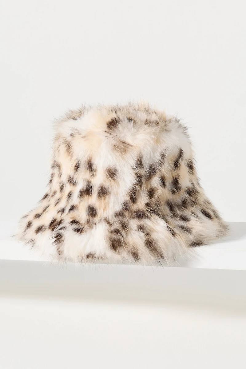 Fuzzy Faux-Fur Animal Print Bucket Hat
