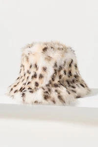 Fuzzy Faux-Fur Animal Print Bucket Hat