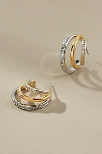 Mixed Metal Crystal Huggie Hoop Earrings