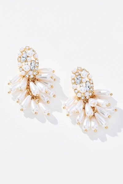 Pearl Cluster Crystal Drop Earrings