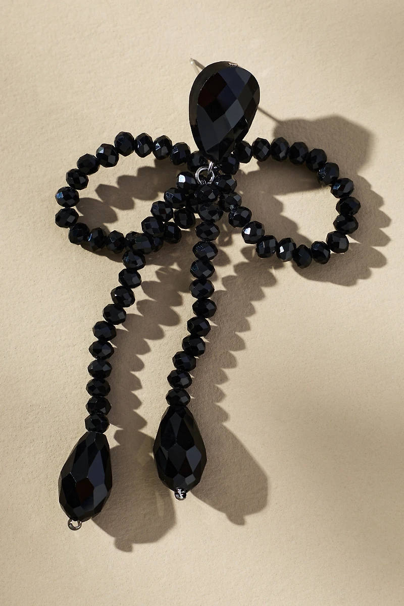 Beaded Crystal Bow Drop Earrings
