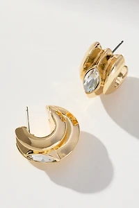 Center Crystal Ribbed Huggie Earrings