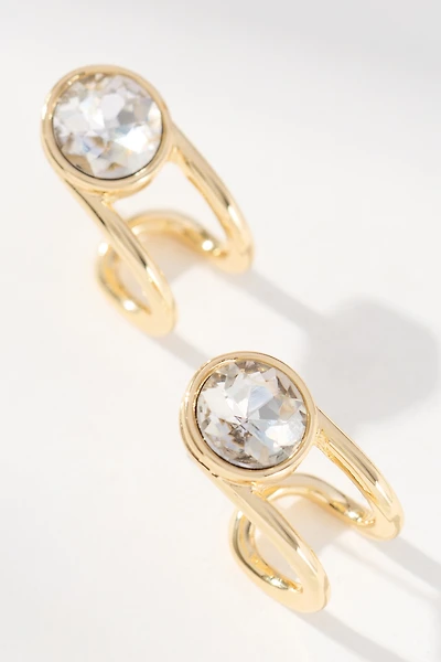 Round Crystal Prong Huggie Hoop Earrings