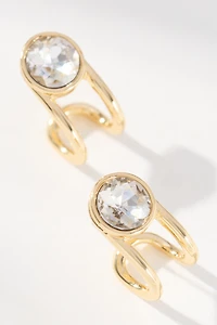 Round Crystal Prong Huggie Hoop Earrings