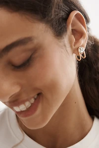 Round Crystal Prong Huggie Hoop Earrings