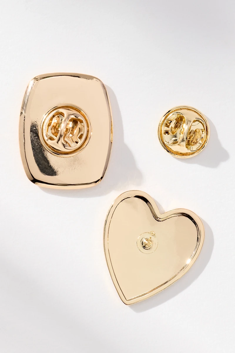 Monogram and Heart Brooch, Set of 2