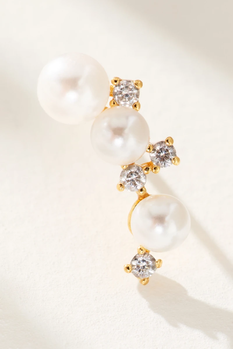 Pearl Crystal Crawler Earrings