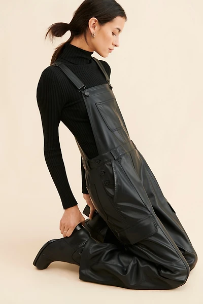 Hudson Utility Vegan Leather Wide-Leg Overalls