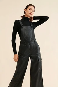 Hudson Utility Vegan Leather Wide-Leg Overalls