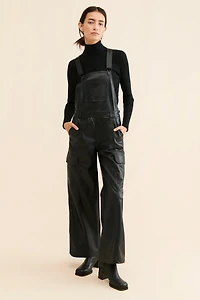 Hudson Utility Vegan Leather Wide-Leg Overalls