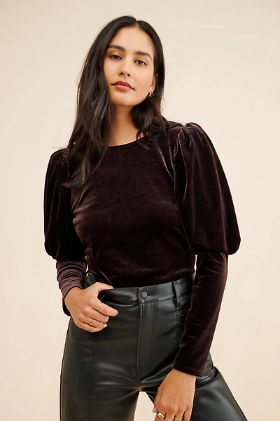 Sunday Brooklyn Puff-Sleeved Velvet Top