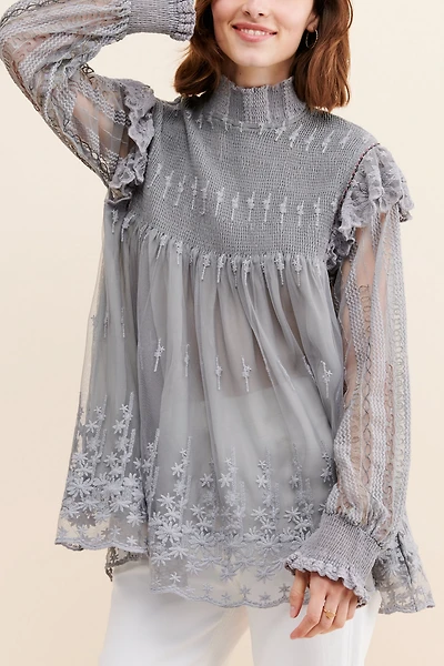Bl-nk Mock Neck Smock Blouse