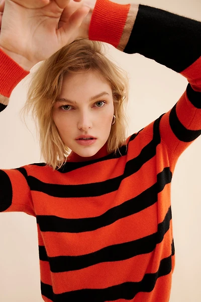 Pure Cashmere Stripe Mockneck Sweater