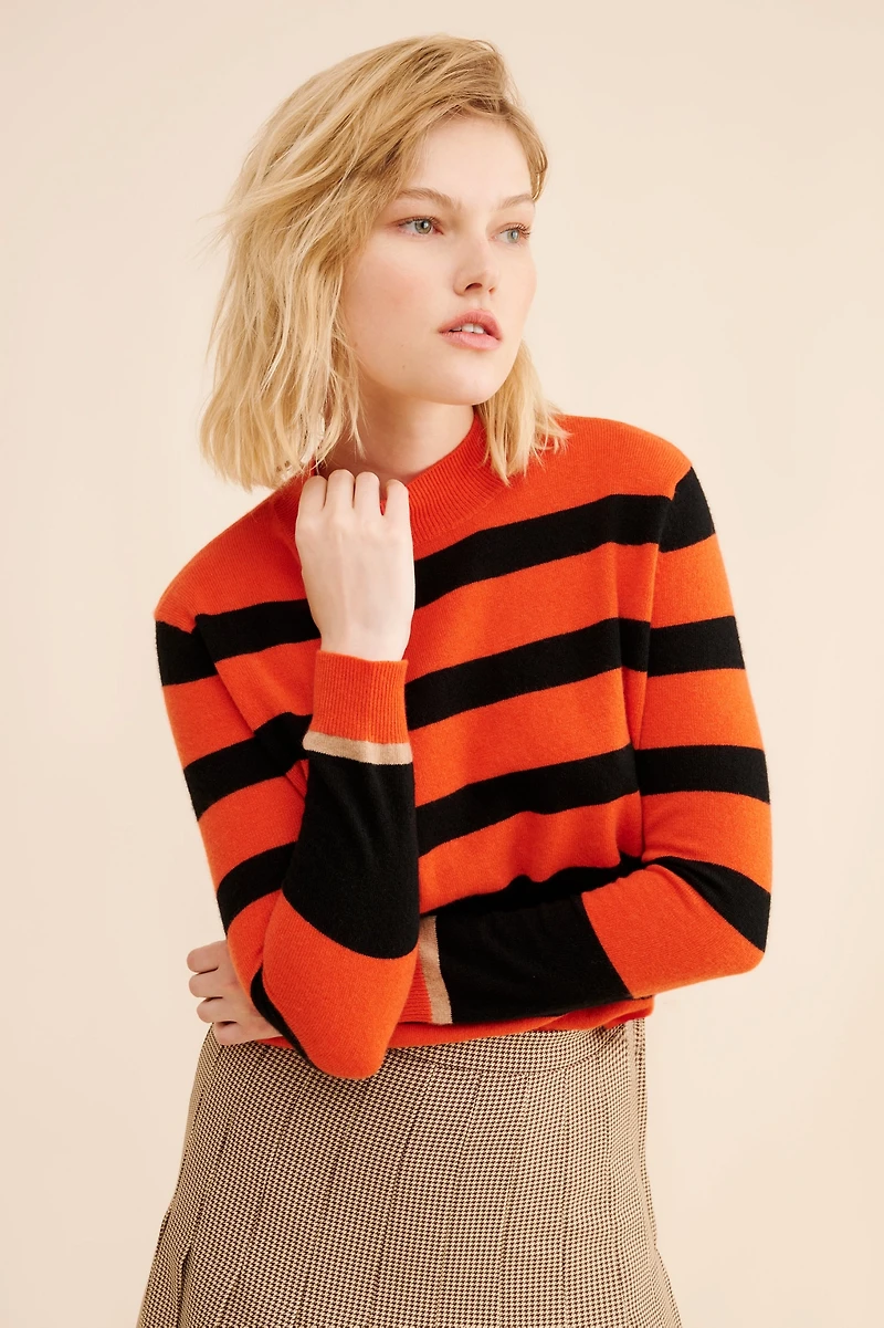 Pure Cashmere Stripe Mockneck Sweater