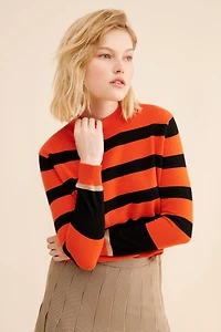 Pure Cashmere Stripe Mockneck Sweater