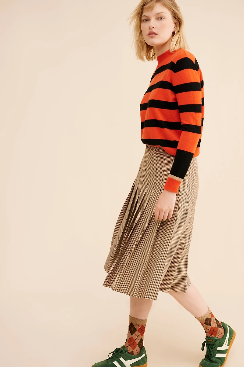 Pure Cashmere Stripe Mockneck Sweater