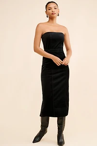 Good American Fit For Success Velvet Strapless Midi Dress