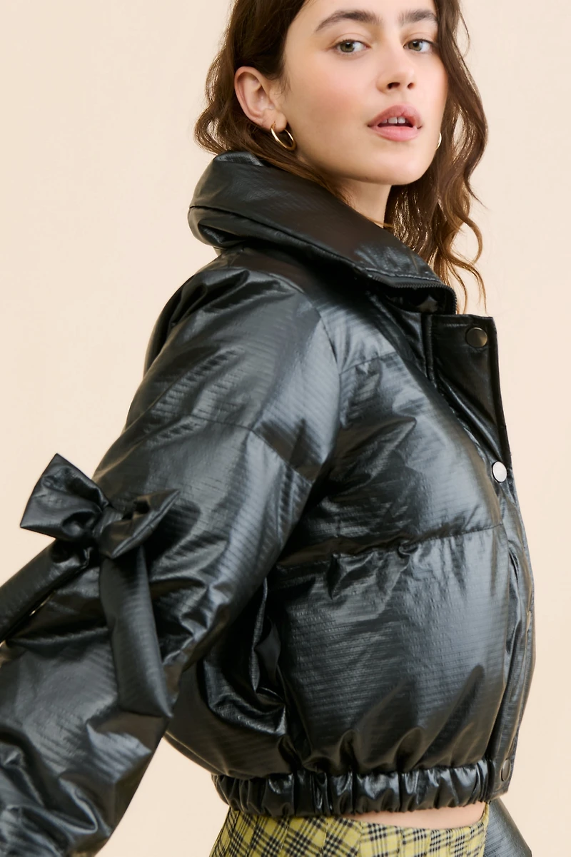 Flat White Bow Puffer Jacket