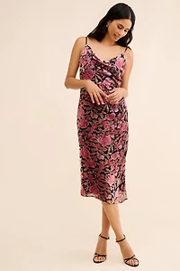 Adelyn Rae Velvet Burnout Cowl Neck Midi Dress