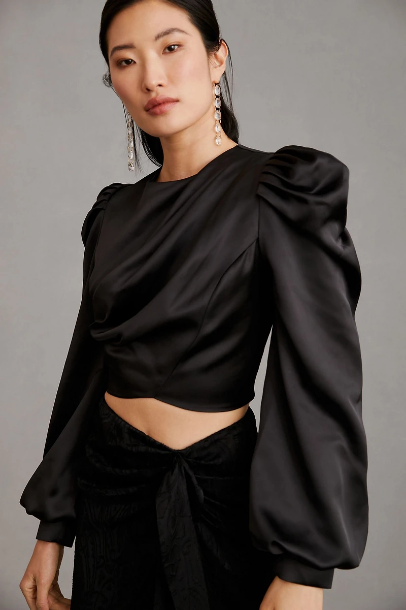 Mare Satin Puff-Sleeve Top