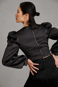 Mare Satin Puff-Sleeve Top