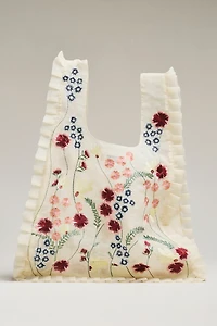 Mesh Floral Ruffle Tote Bag