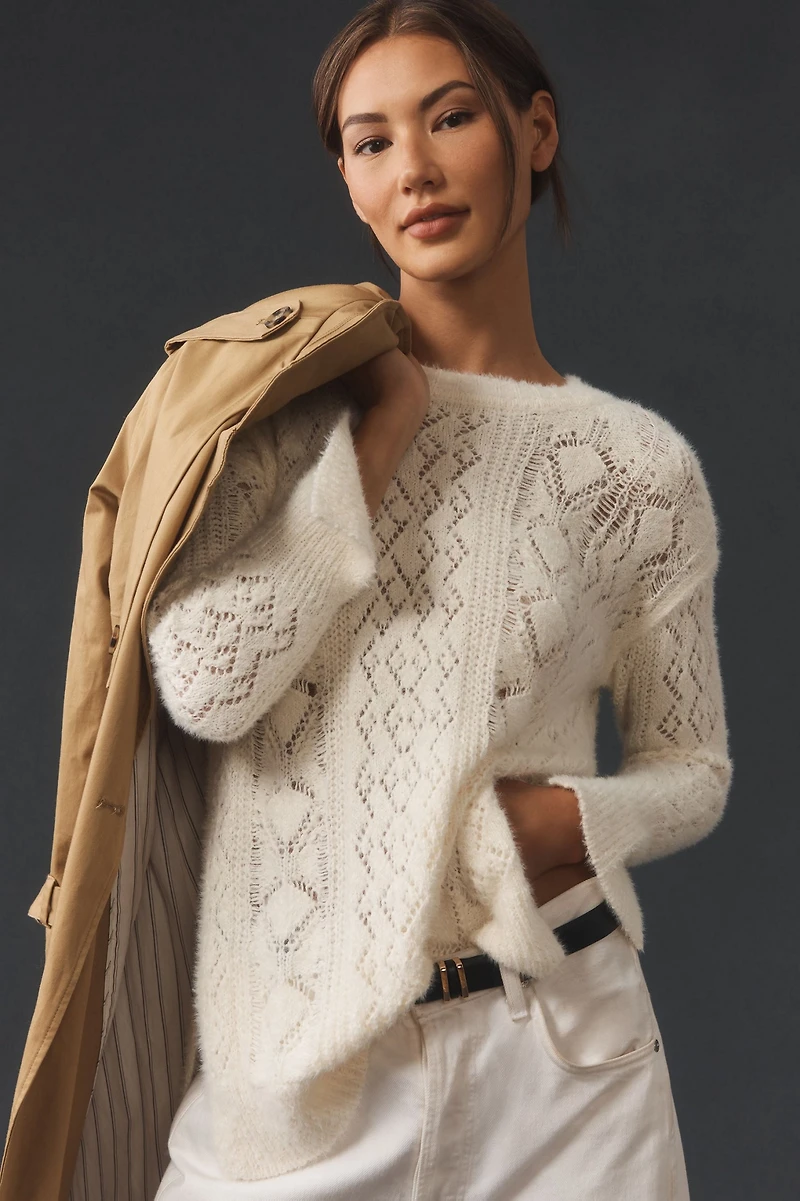 Pilcro Distressed Stitch Longline Side Slit Sweater