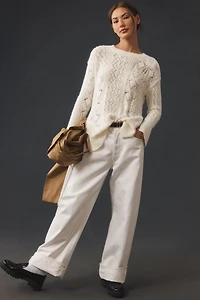 Pilcro Distressed Stitch Longline Side Slit Sweater