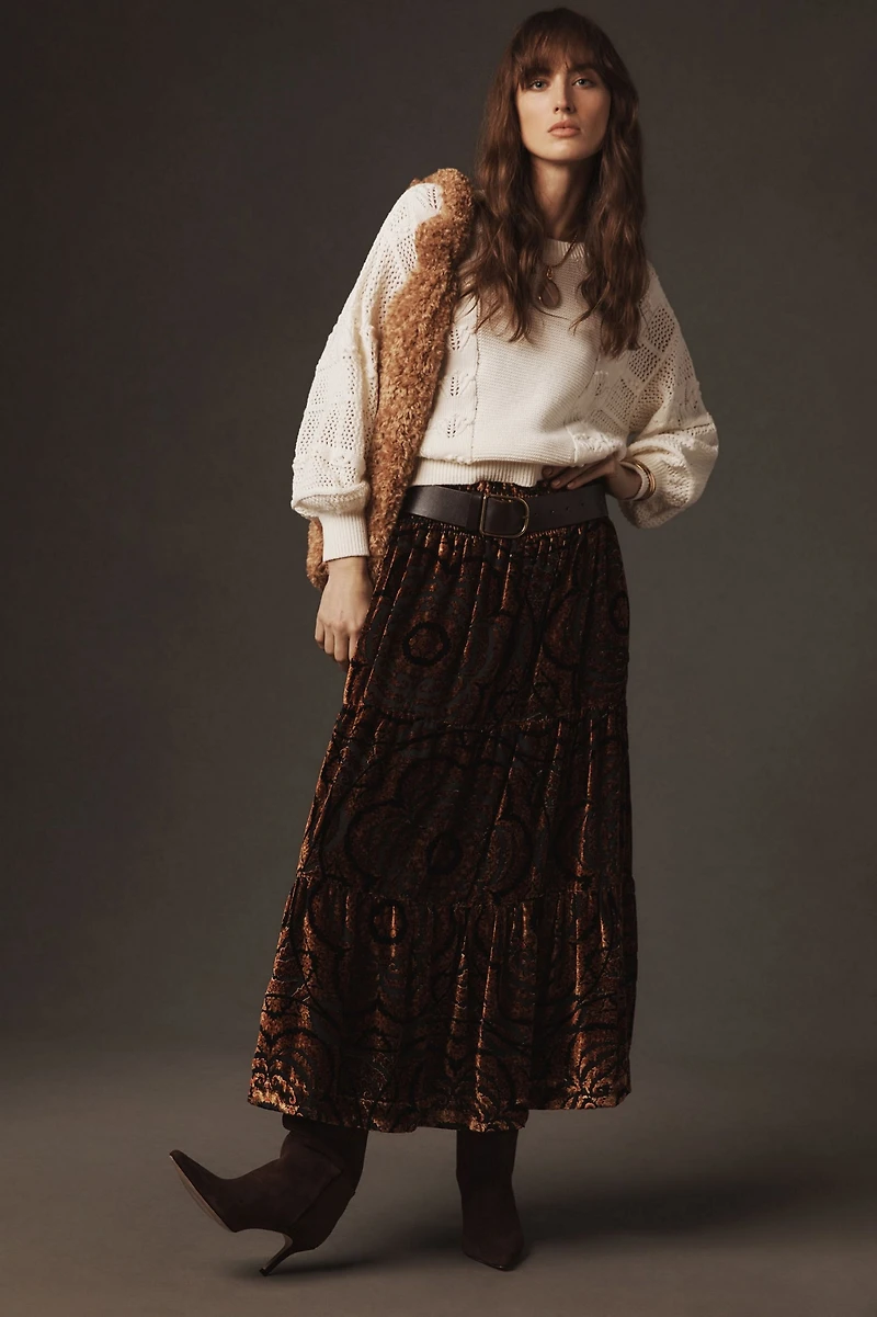 Balloon-Sleeve Pointelle Sweater