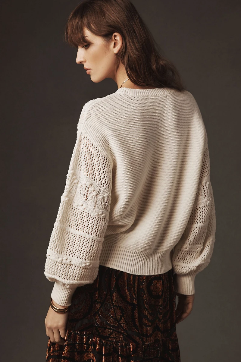 Balloon-Sleeve Pointelle Sweater