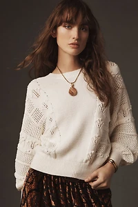 Balloon-Sleeve Pointelle Sweater