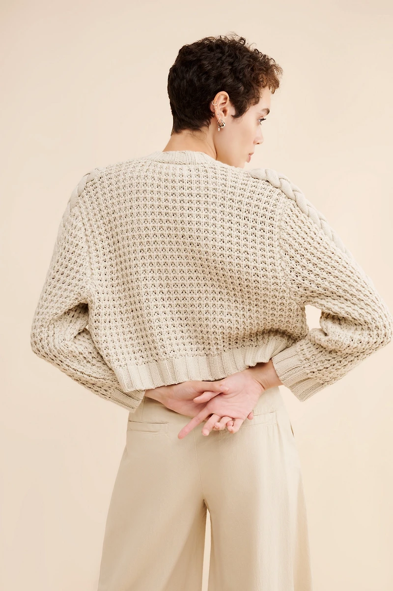 Dot and Lu Braided Sleeve Boxy Cardigan