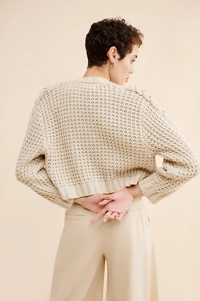 Dot and Lu Braided Sleeve Boxy Cardigan