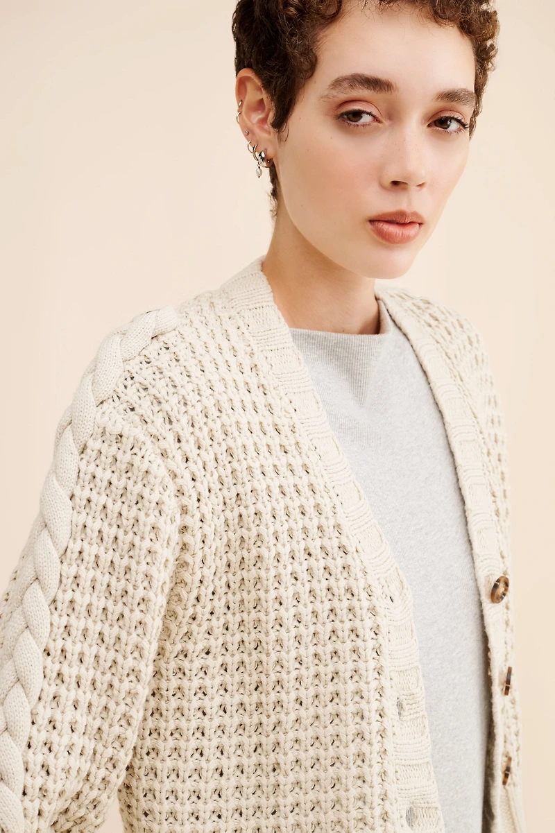 Dot and Lu Braided Sleeve Boxy Cardigan