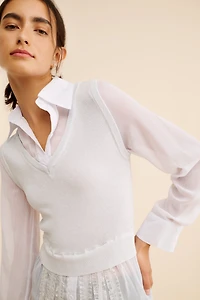 Dot and Lu Twofer Knit Vest Chiffon Top