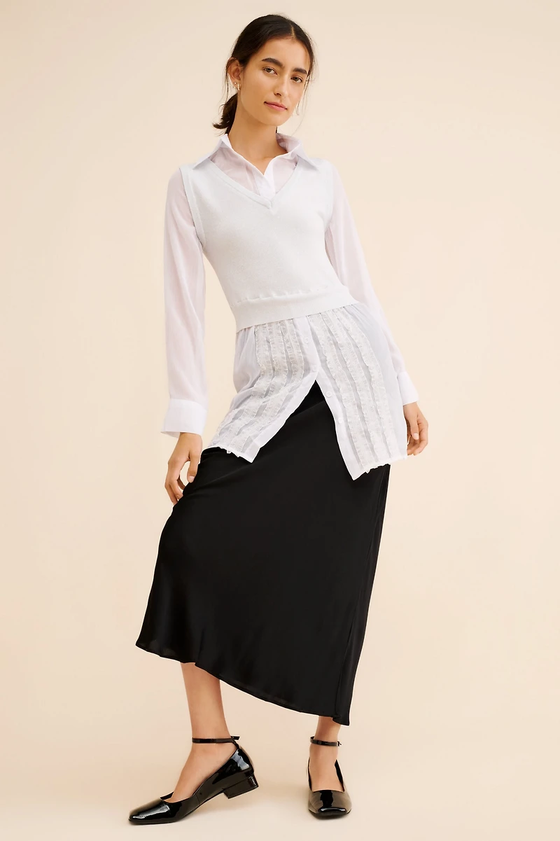 Dot and Lu Twofer Knit Vest Chiffon Top
