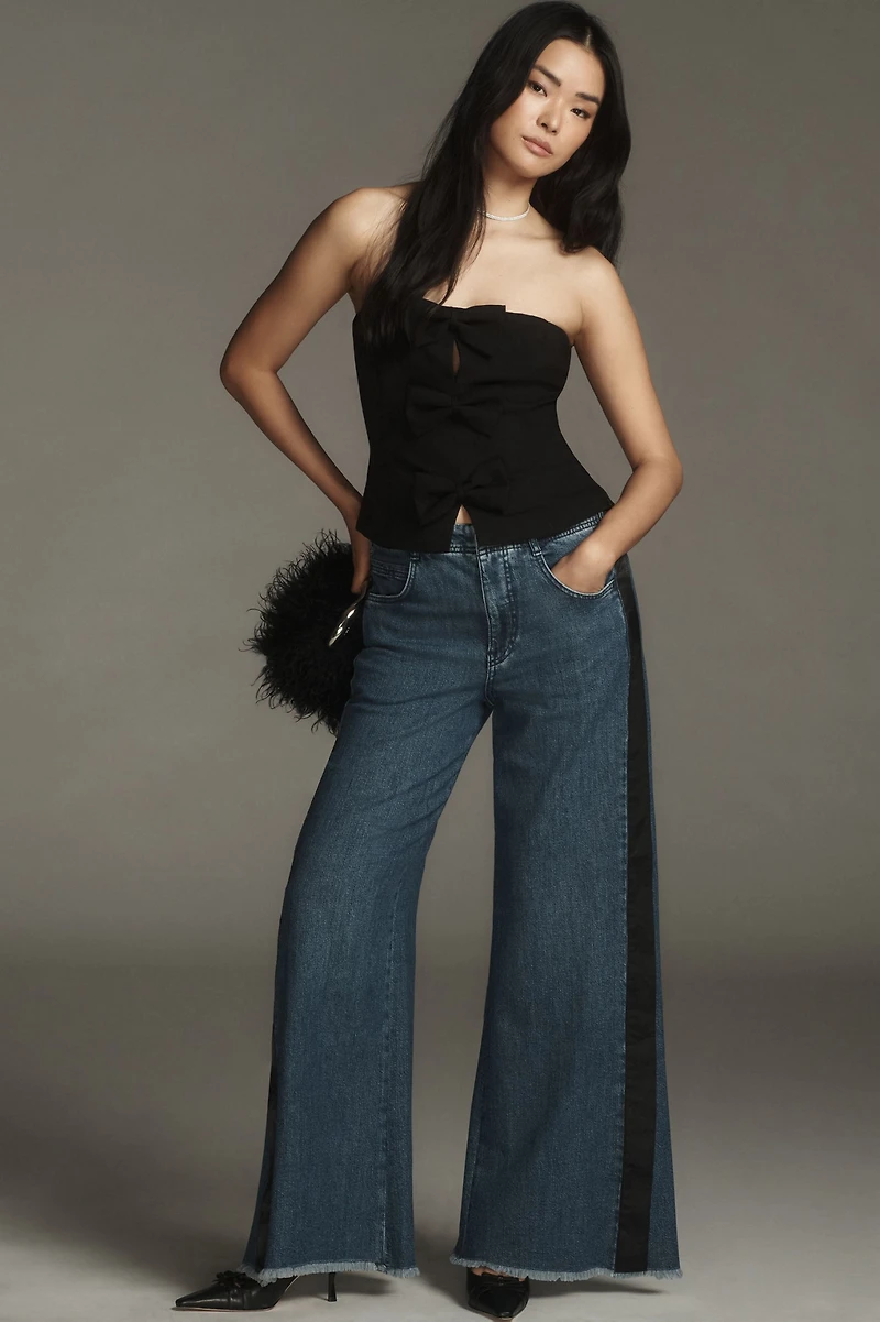 Pilcro The Adi Mid-Rise Frayed Relaxed Flare Jeans: Tuxedo Edition