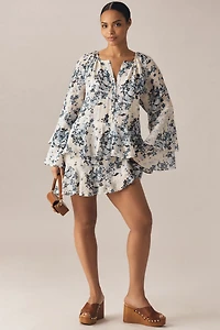 Maeve Long-Sleeve V-Neck Mini Swing Dress