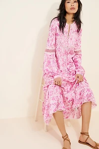 Payal Jain Floral Cotton Blend Long Sleeve Midi Dress