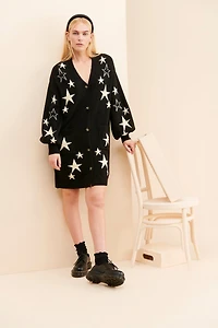 Flat White Stars Longline Cardigan