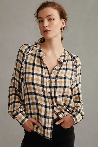Pilcro Plaid Ruffled Buttondown