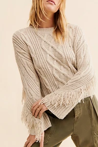 Moon River Cable Weave Fringe Pullover
