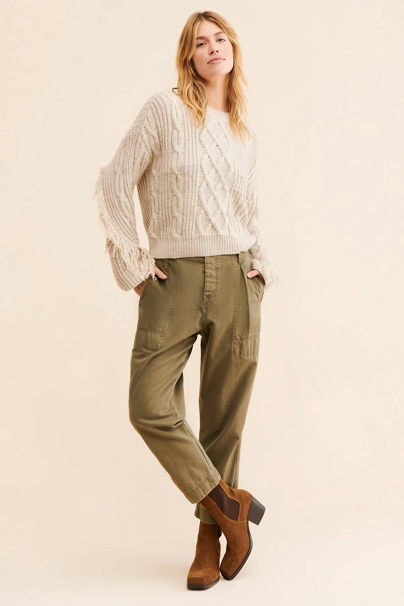 Moon River Cable Weave Fringe Pullover