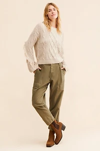 Moon River Cable Weave Fringe Pullover