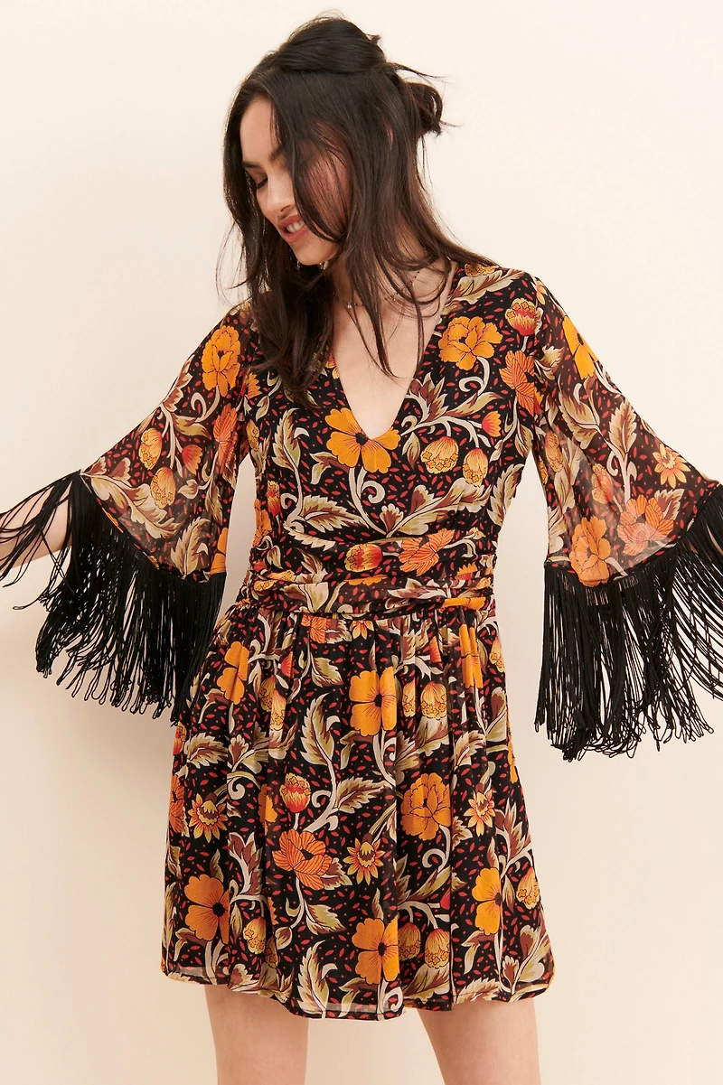 VERB Floral Fringe Mini Dress