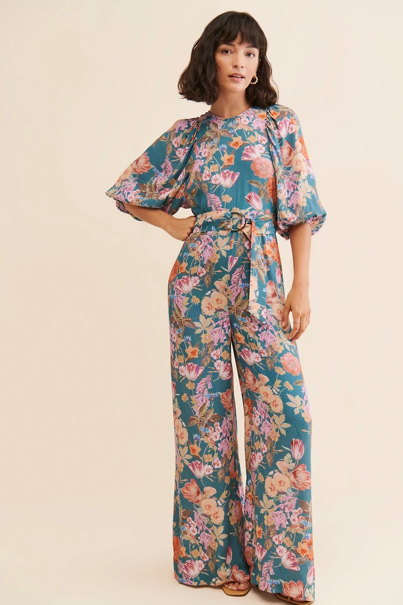 Kachel Floral Balloon Sleeve Jumpsuit