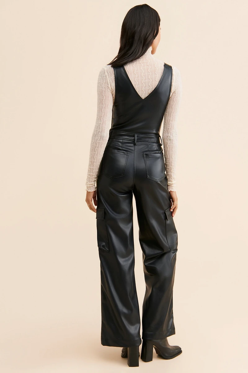 Avec Les Filles Vegan Leather Cargo Overalls