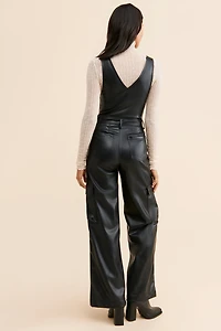 Avec Les Filles Vegan Leather Cargo Overalls