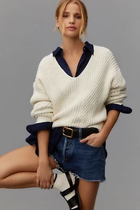 Maeve V-Neck Sculptured Pullover Sweater