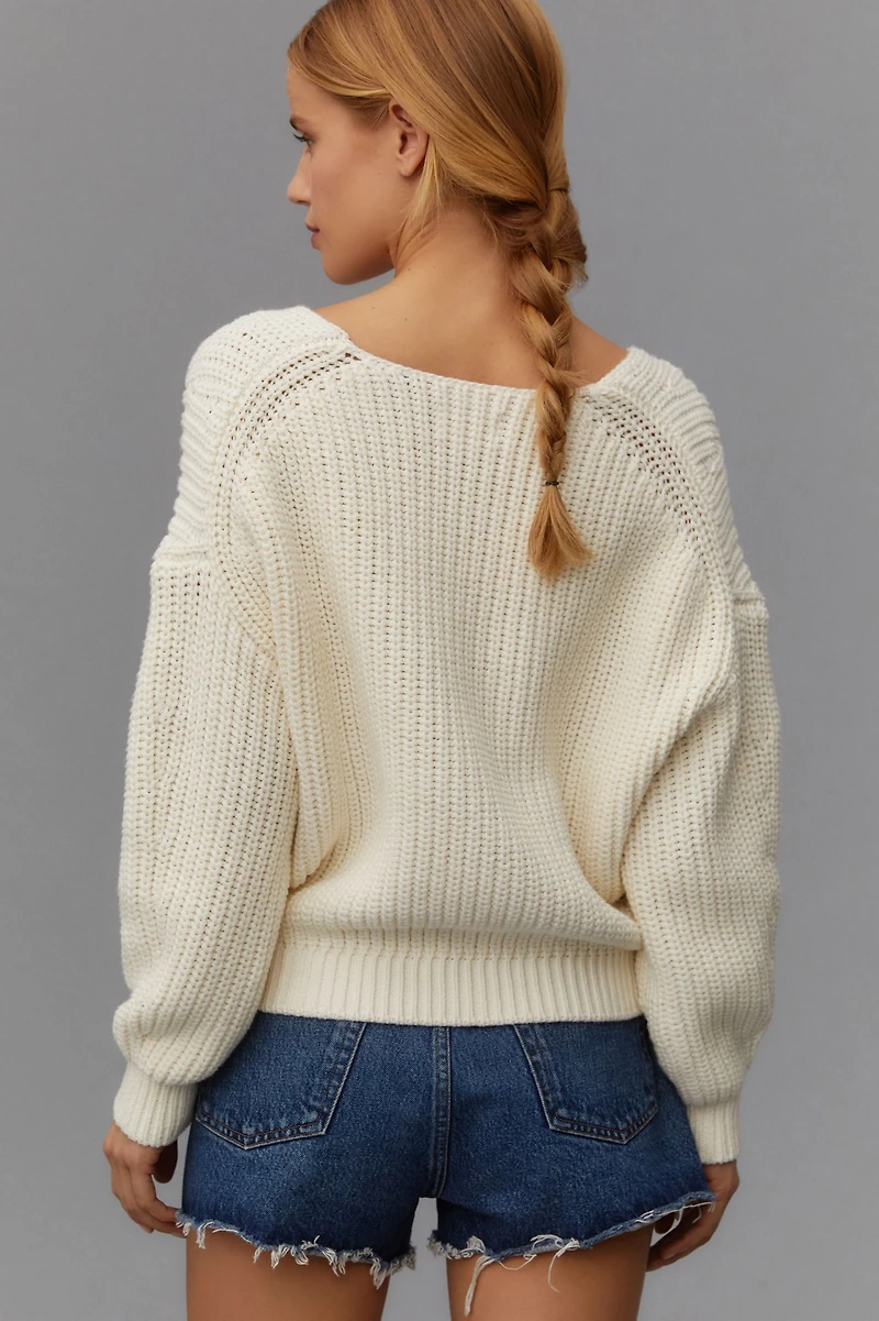 Maeve V-Neck Sculptured Pullover Sweater